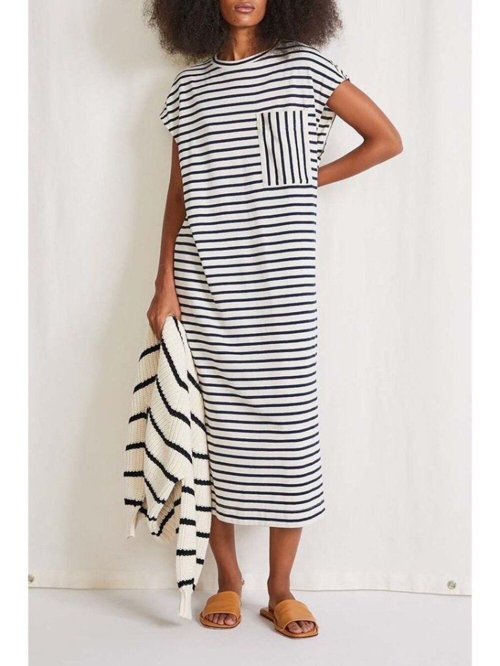 Apiece Apart Elodie Striped Maxi Tank Dress Cotton Navy Cream Size Small S